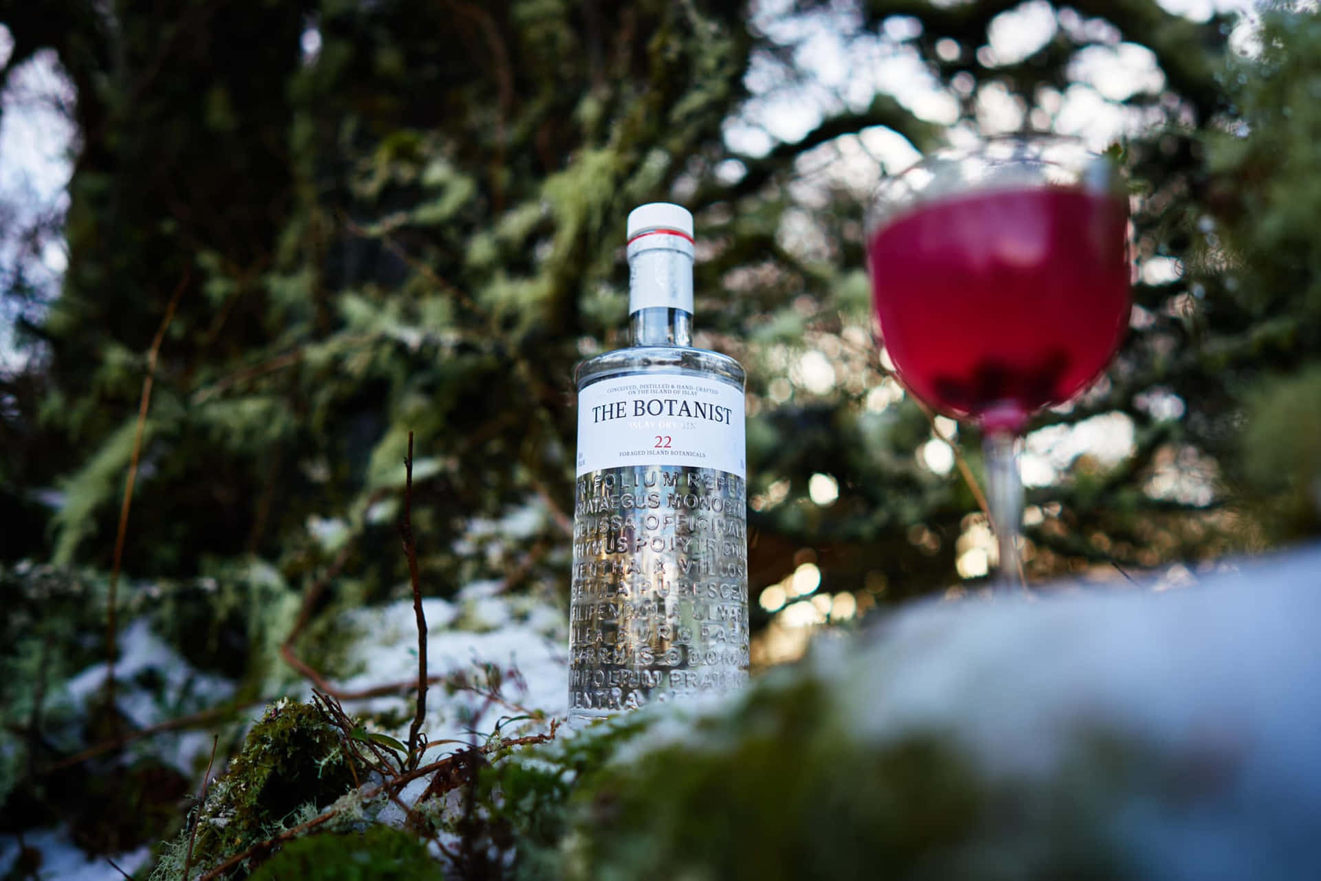 The Botanist Islay Dry Gin Drink And Cocktail In Snow Wallpaper