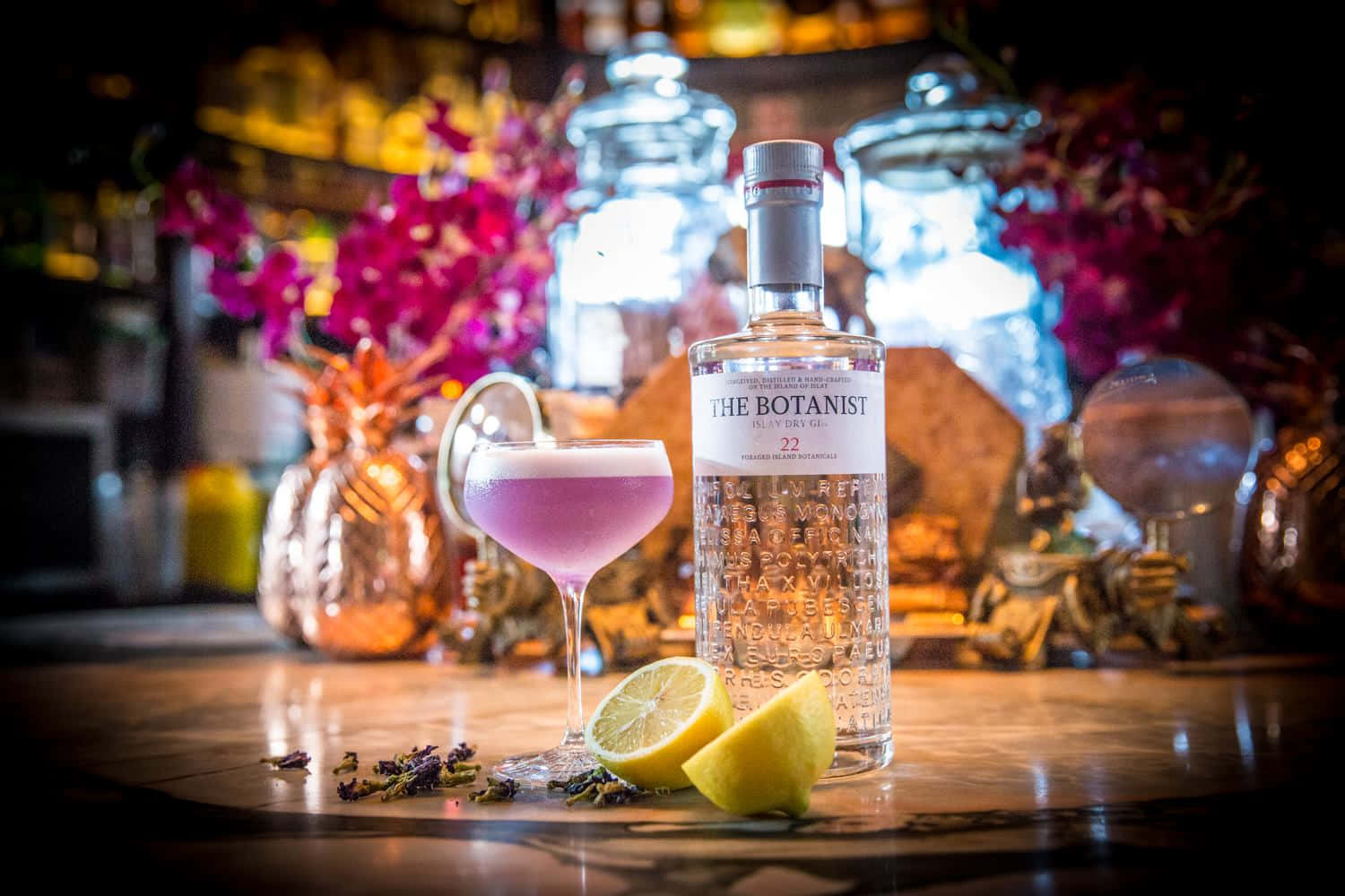 The Botanist Islay Dry Gin Drink Purple Cocktail And Lemon Wallpaper