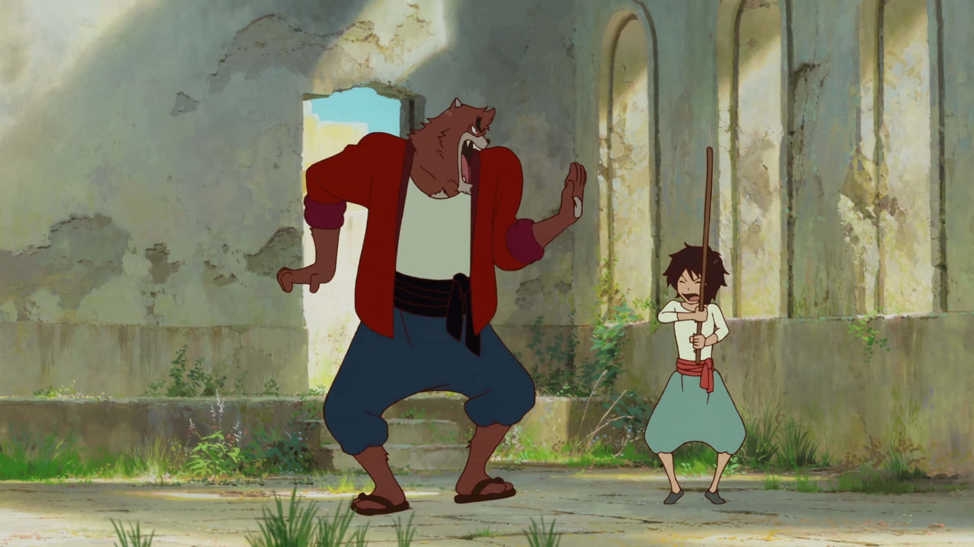 A young boy, Kyuta, stands at the entrance of the Beast Kingdom in The Boy and The Beast. Wallpaper