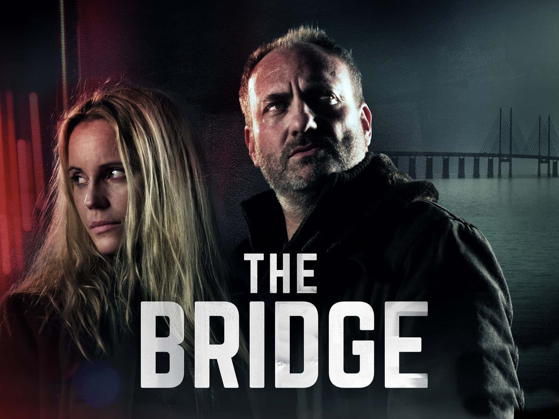 The Bridge Tv Series Poster, Featuring The Main Characters And Iconic Bridge Backdrop Wallpaper