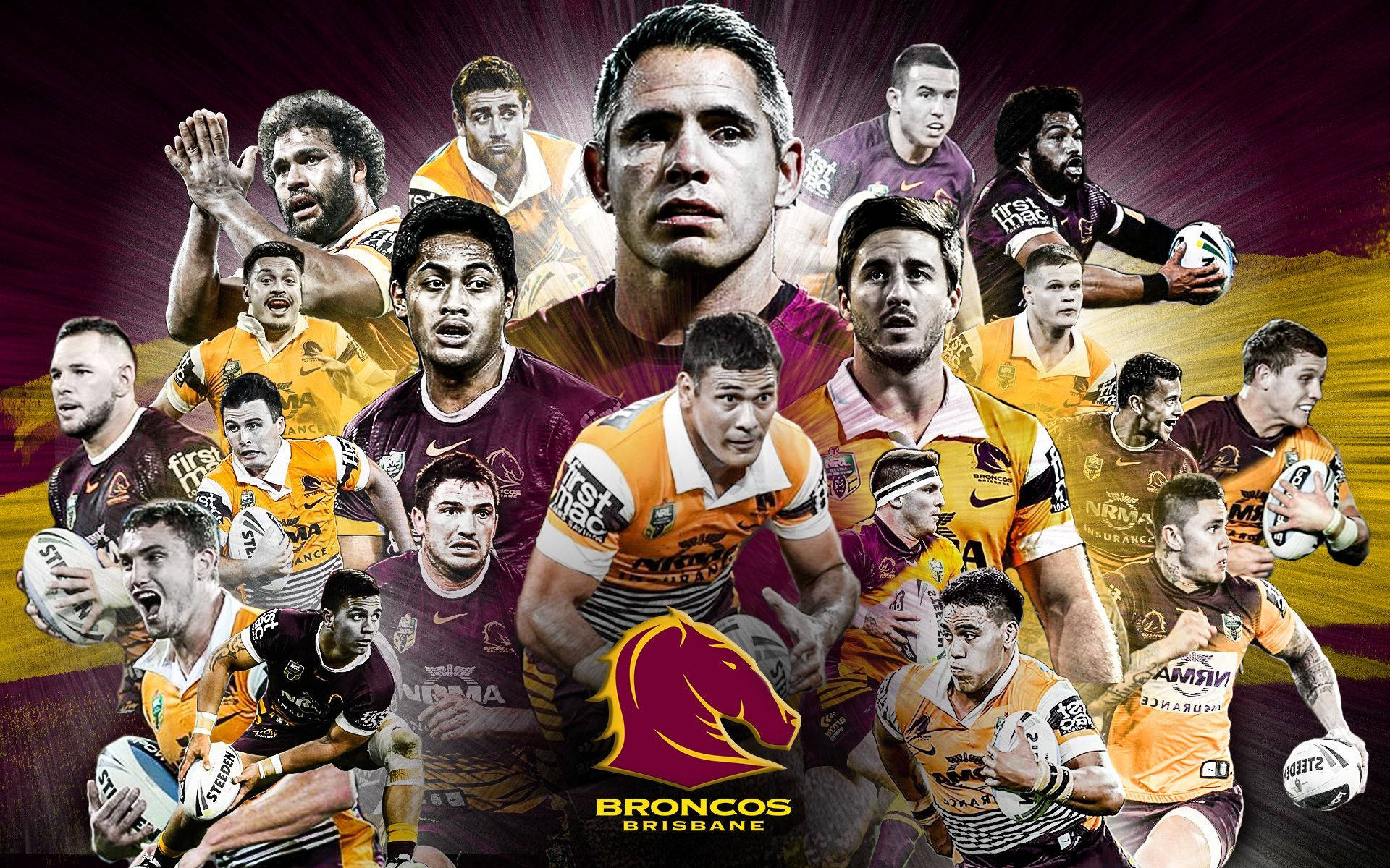 Caption: Intense Play in the NRL: The Broncos In Action Wallpaper