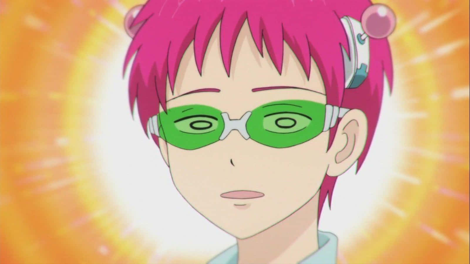 En pige med pink hår og grønne briller Wallpaper