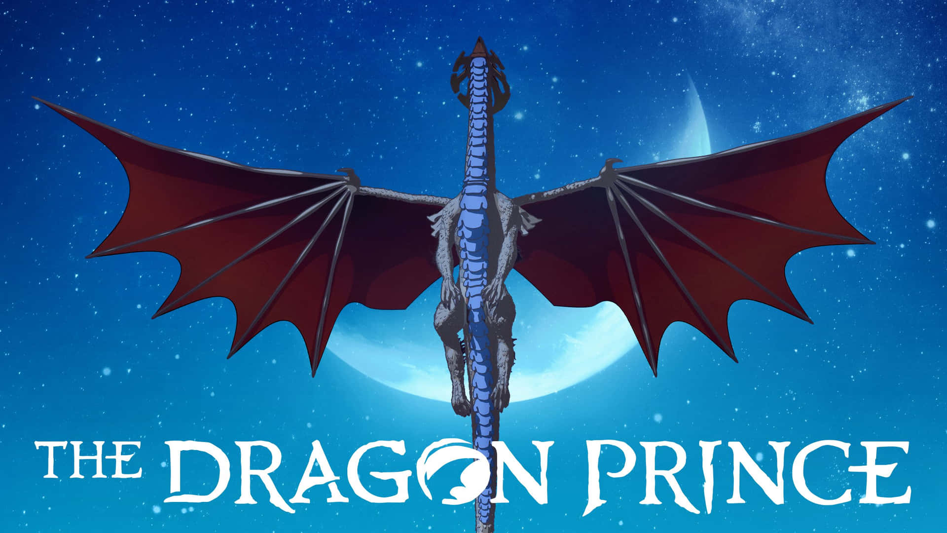 Heltene fra The Dragon Prince svæver hen over himlen. Wallpaper