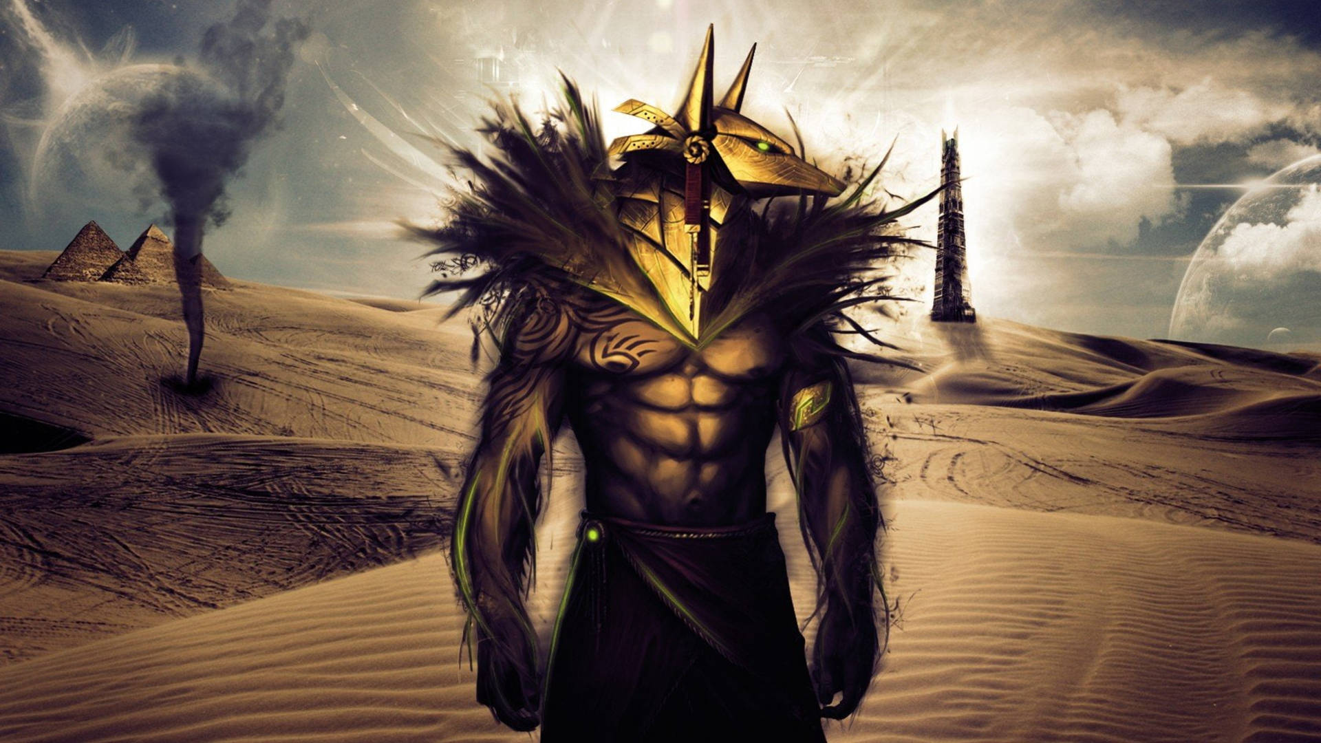 Caption: The Majestic Anubis Overlooking the Egyptian Desert Wallpaper