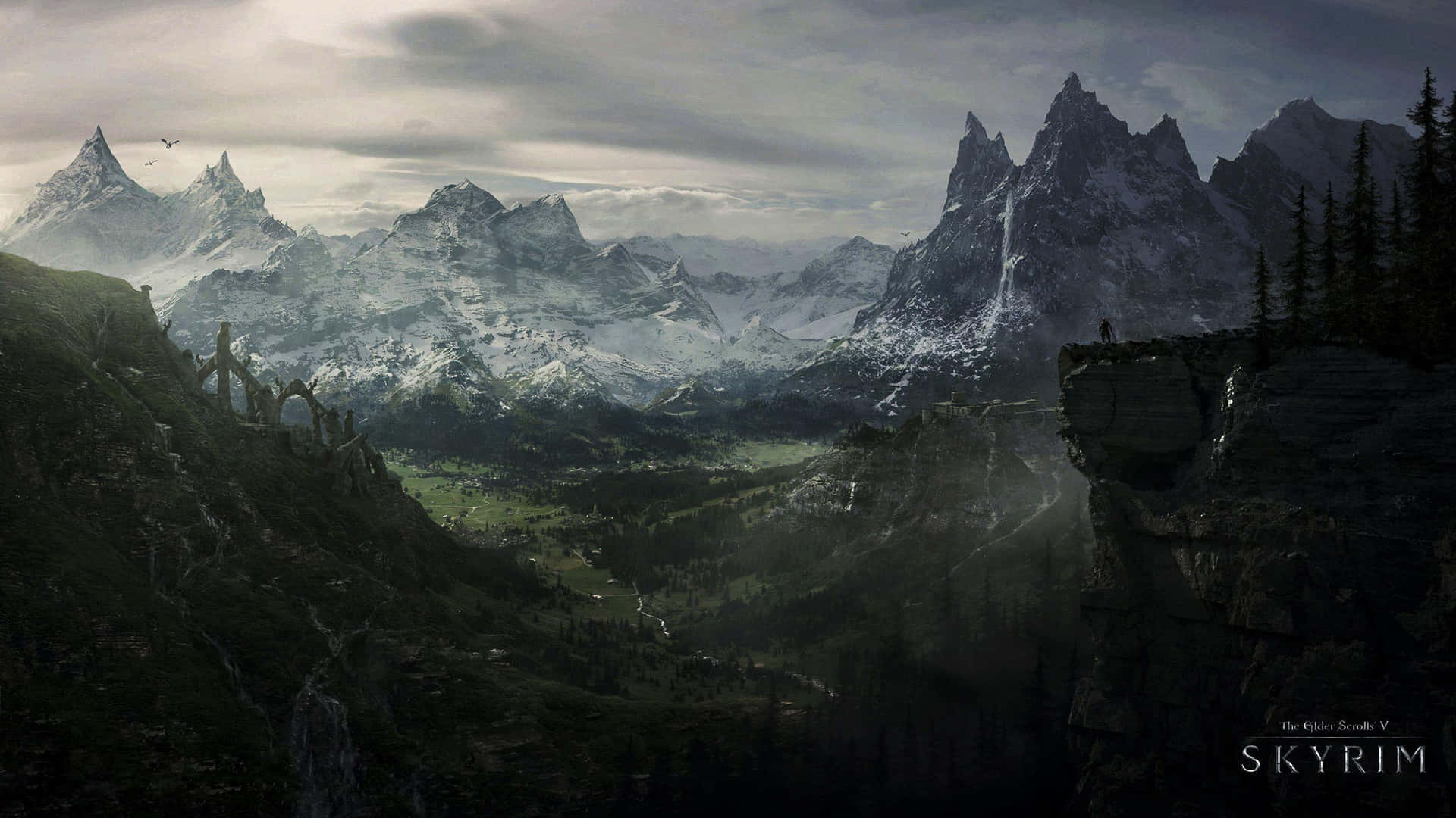 The Dragonborn in a dramatic Skyrim landscape