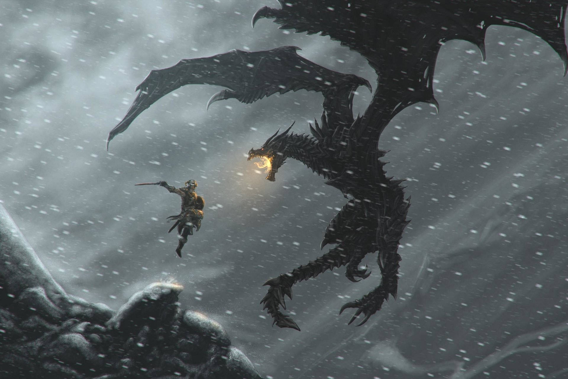 The Elder Scrolls V Skyrim Flying Dragon Wallpaper