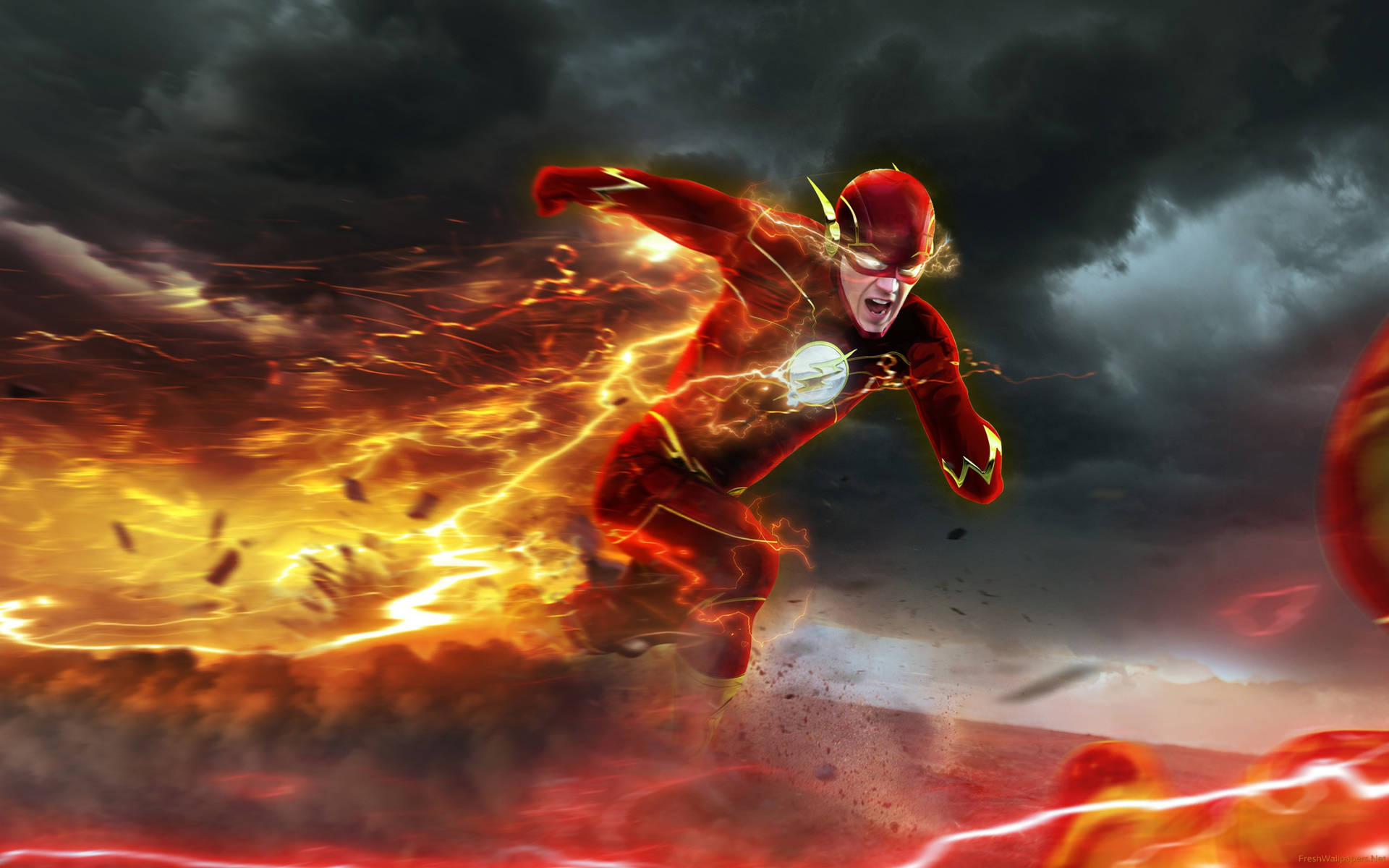 The Flash Running Fast With Trail Background