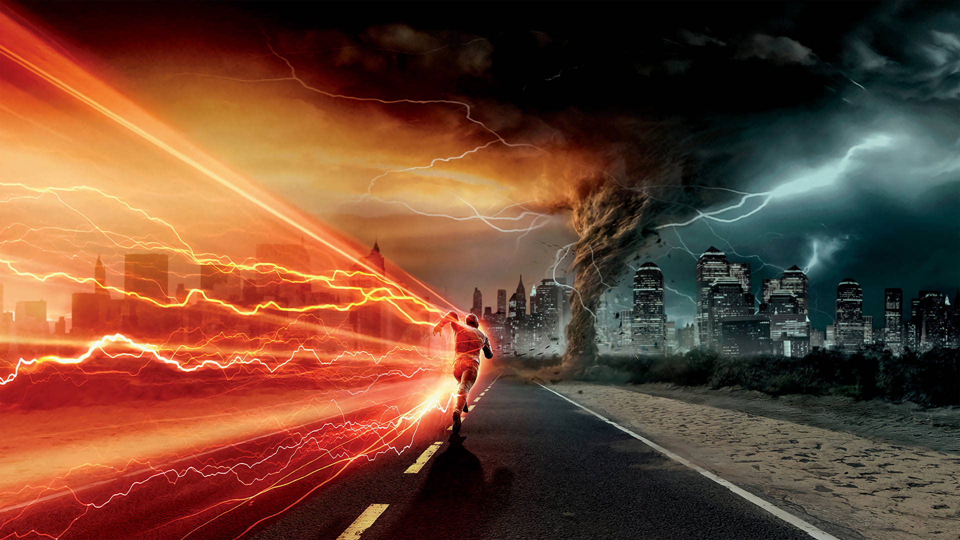 The Flash Running In Road Wallpaper