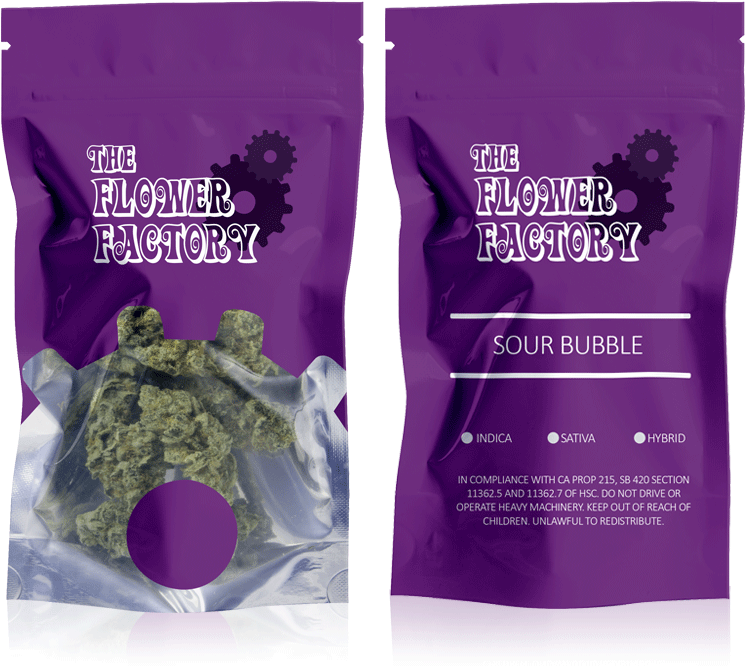 The Flower Factory Sour Bubble Cannabis Packaging PNG