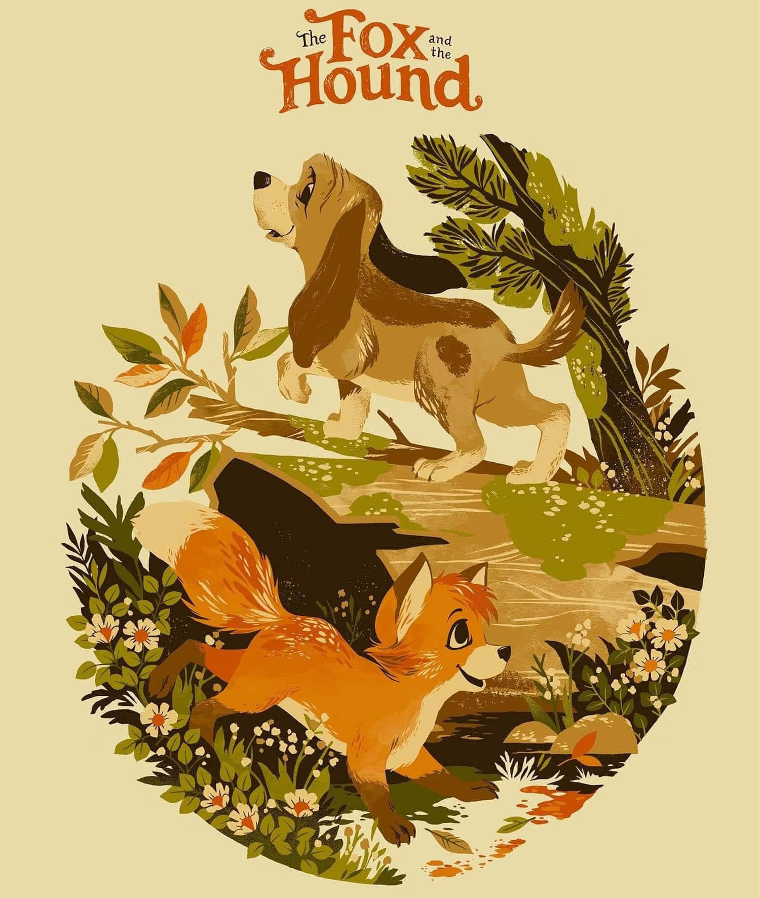 Unforgettable friendship between a fox and a hound Wallpaper
