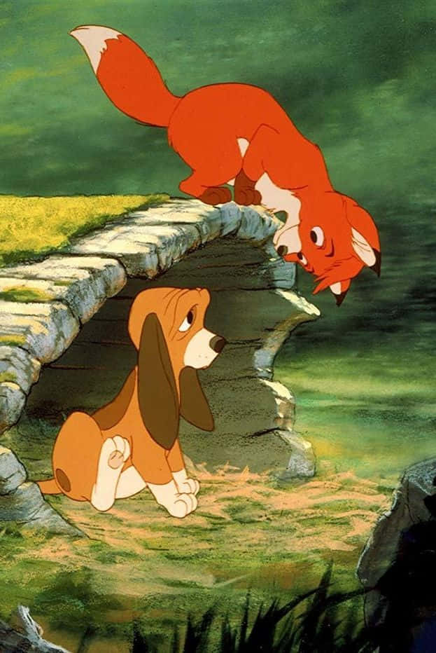 A heartwarming moment between a fox and a hound Wallpaper