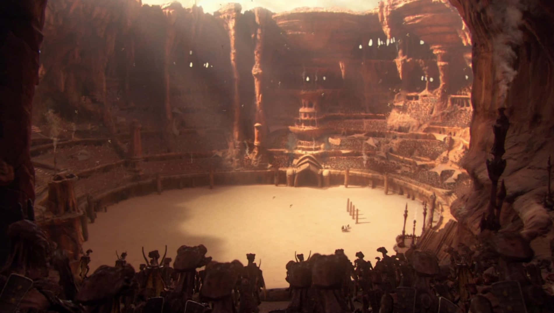 Epic Battle at Geonosian Arena - Star Wars Scene Wallpaper