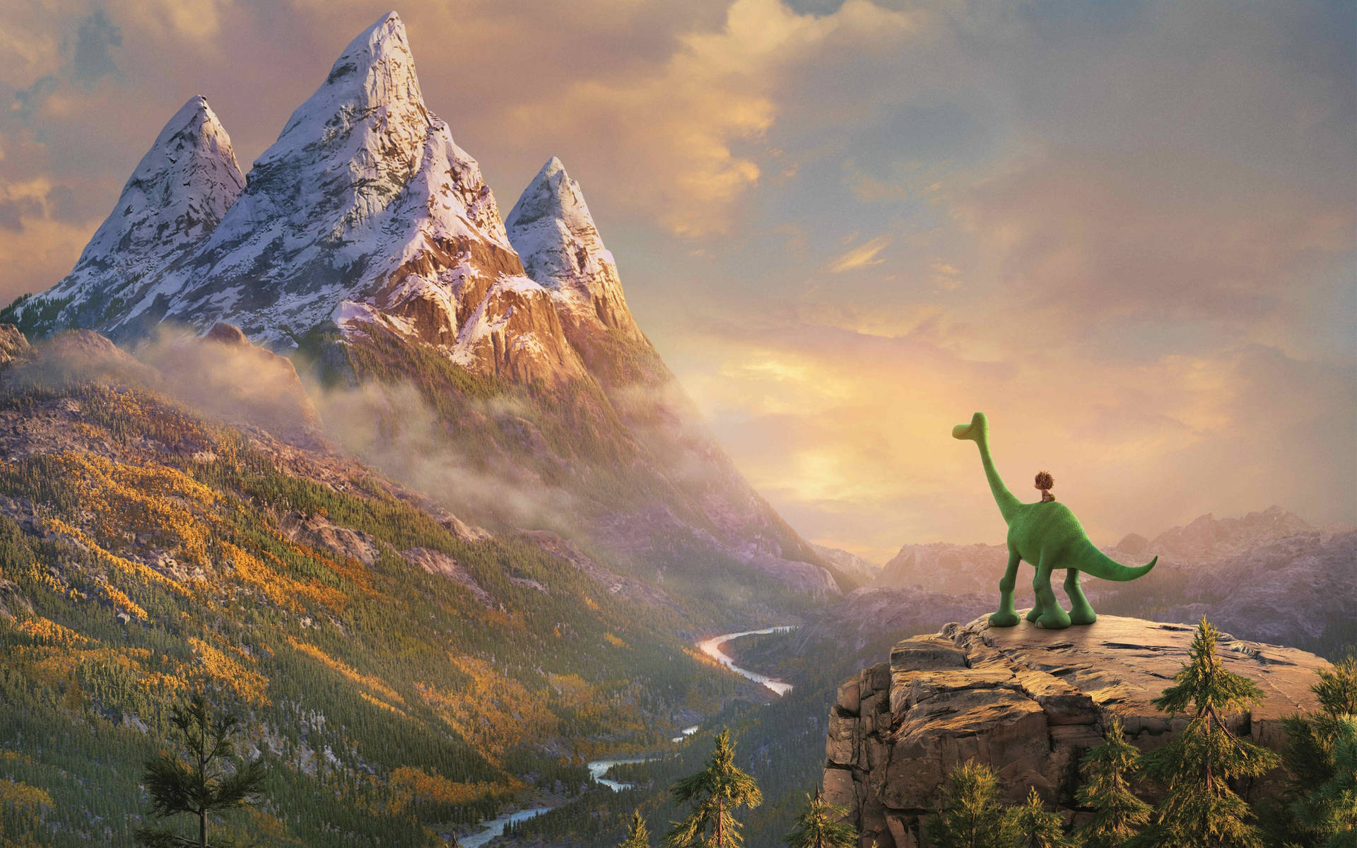 The Good Dinosaur Duo At The Mountains Wallpaper
