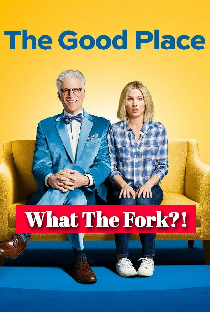 A fun-filled poster of The Good Place series featuring main characters Wallpaper