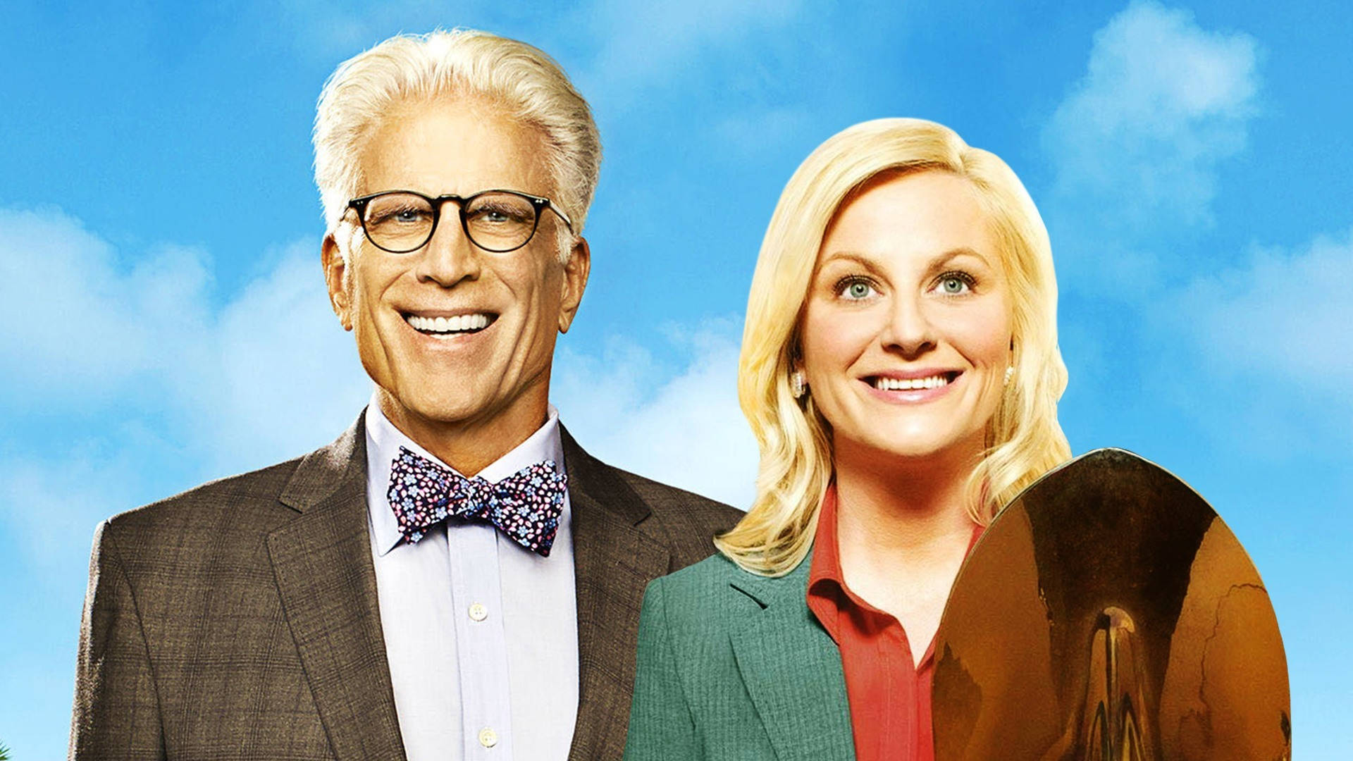 The Good Place Michael And Eleanor On Blue Sky Wallpaper