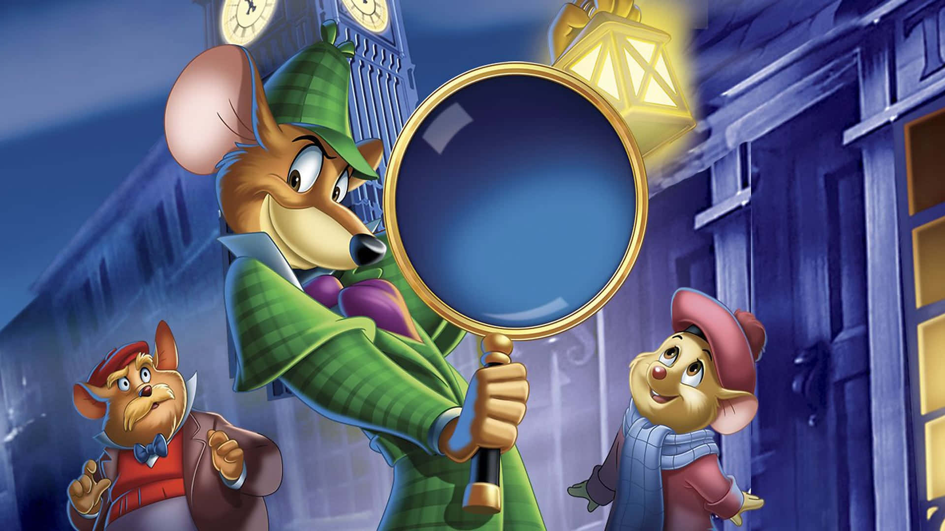 The Great Mouse Detective and friends solving mysteries in Victorian London Wallpaper