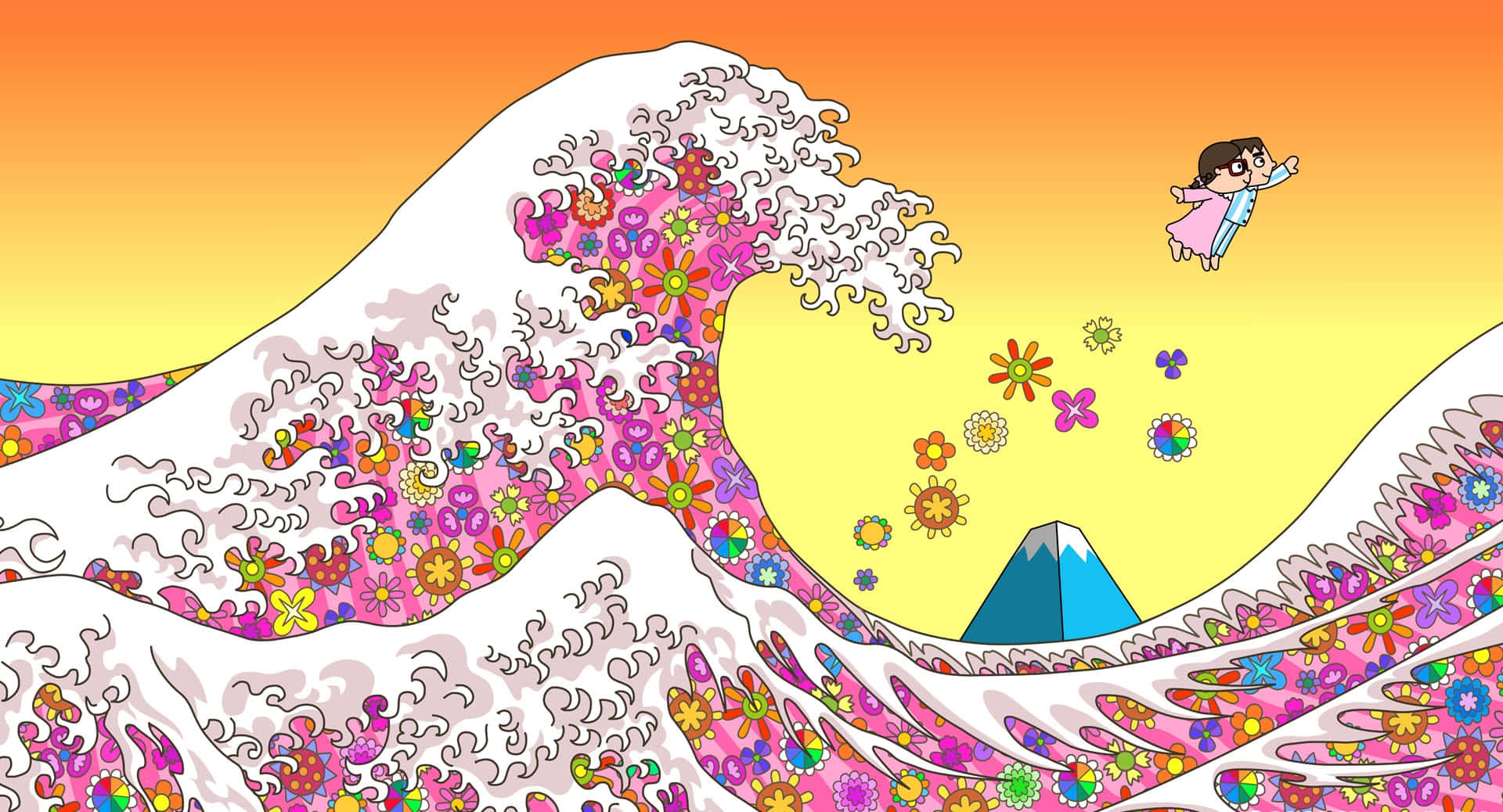 The Great Wave Florals Background