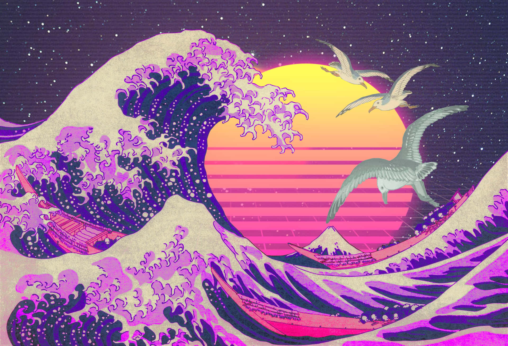 Purple Aesthetic The Great Wave Background