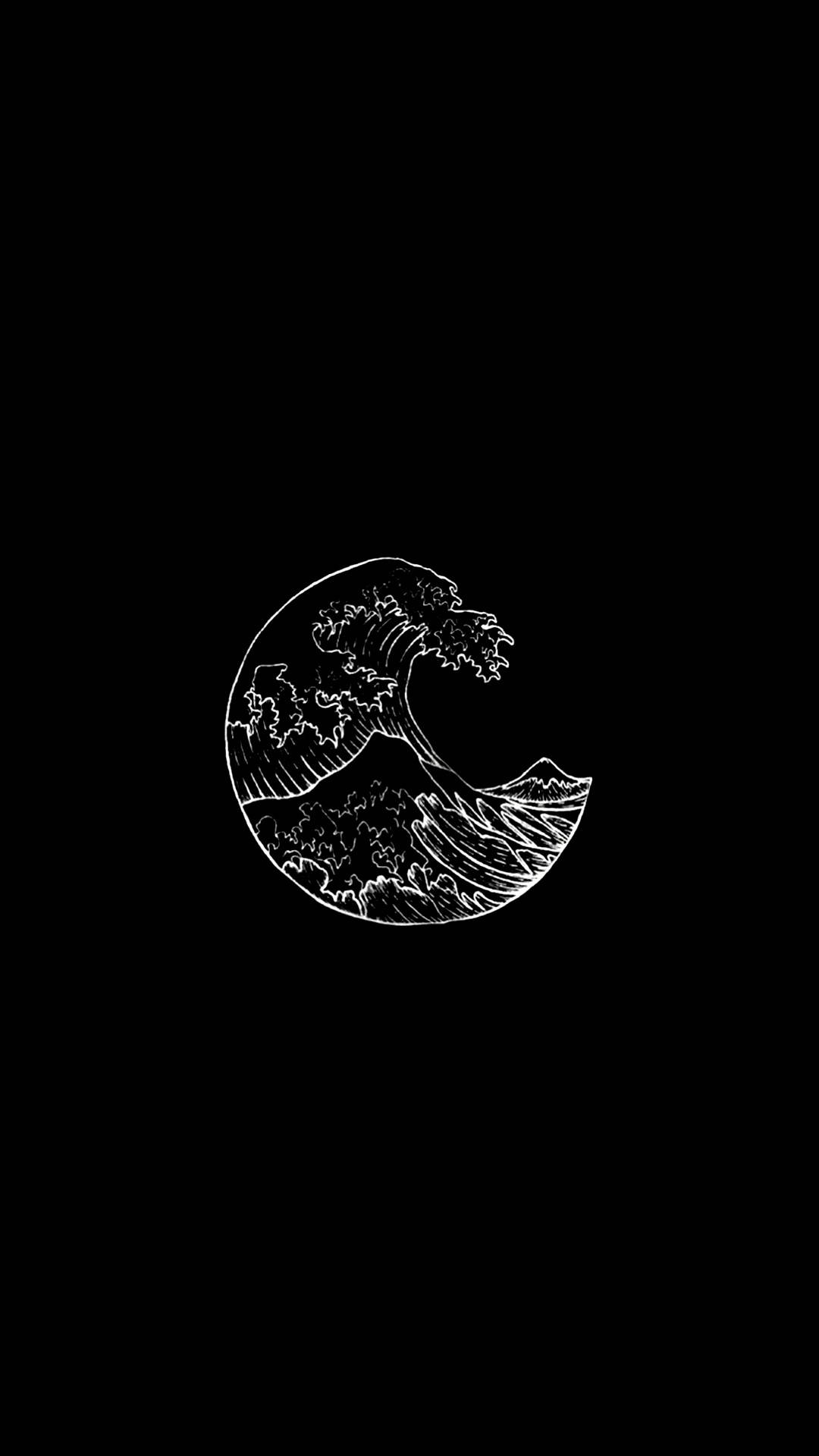The Great Wave Logo In Solid Black Wallpaper