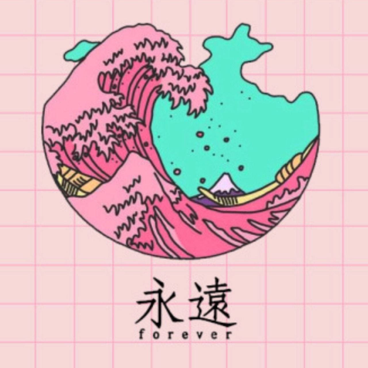 Den store bølge rosa og teal Instagram PFP Wallpaper