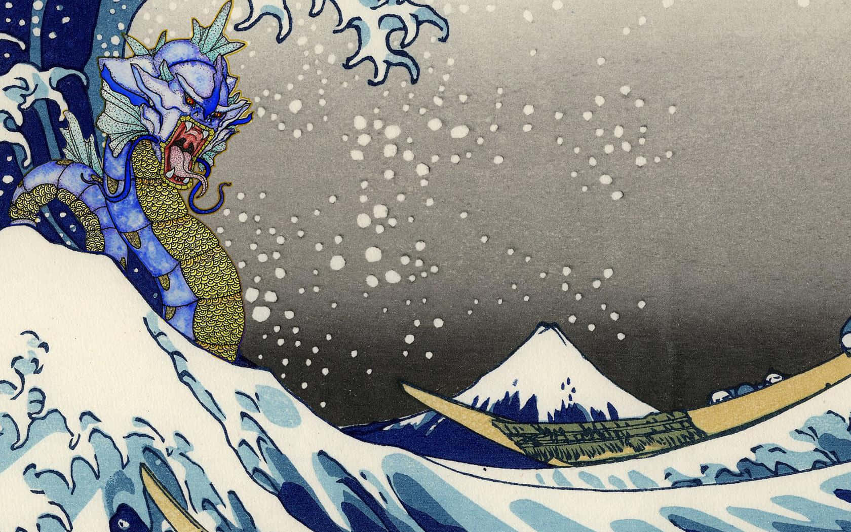 The Great Wave With Dragon Wallpaper