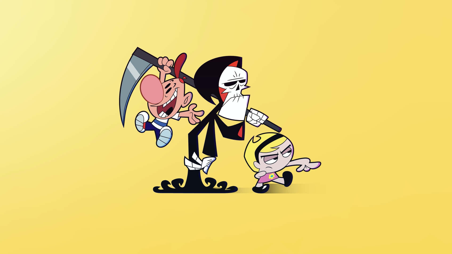 Grim, Billy, and Mandy in a Hauntingly Hilarious Moment Wallpaper