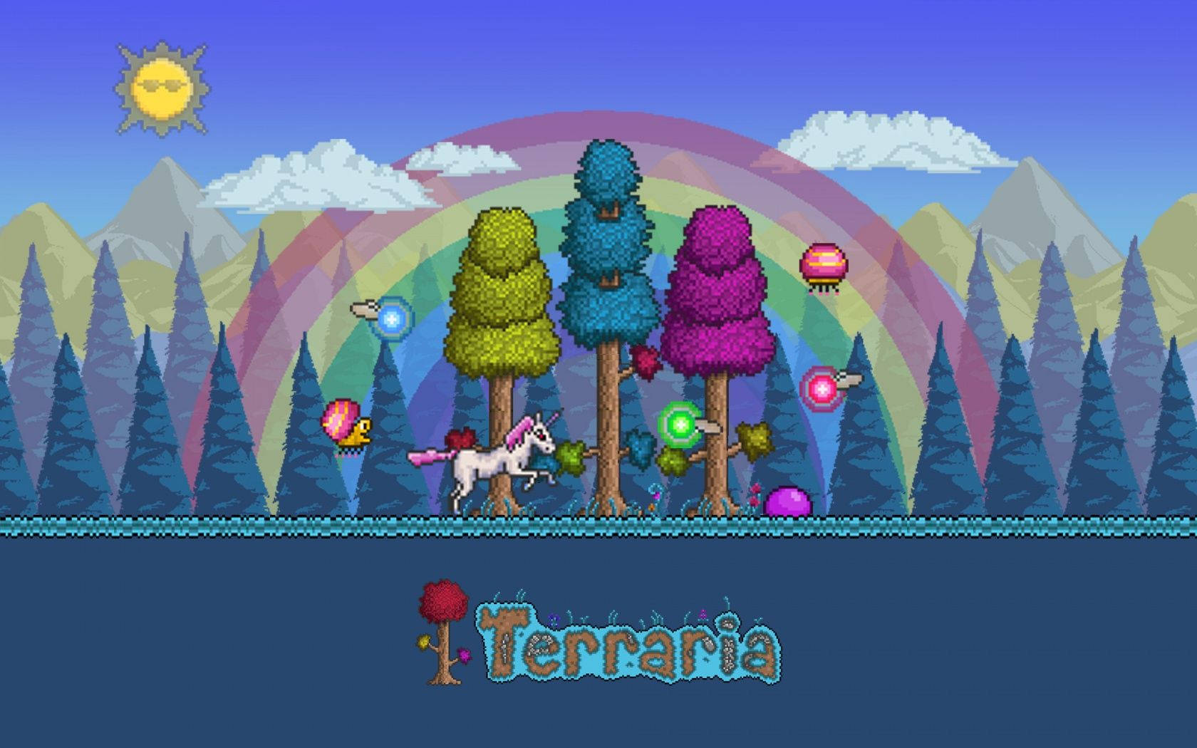 Ride the Magical Rainbow with the Hallow Unicorn in Terraria Wallpaper