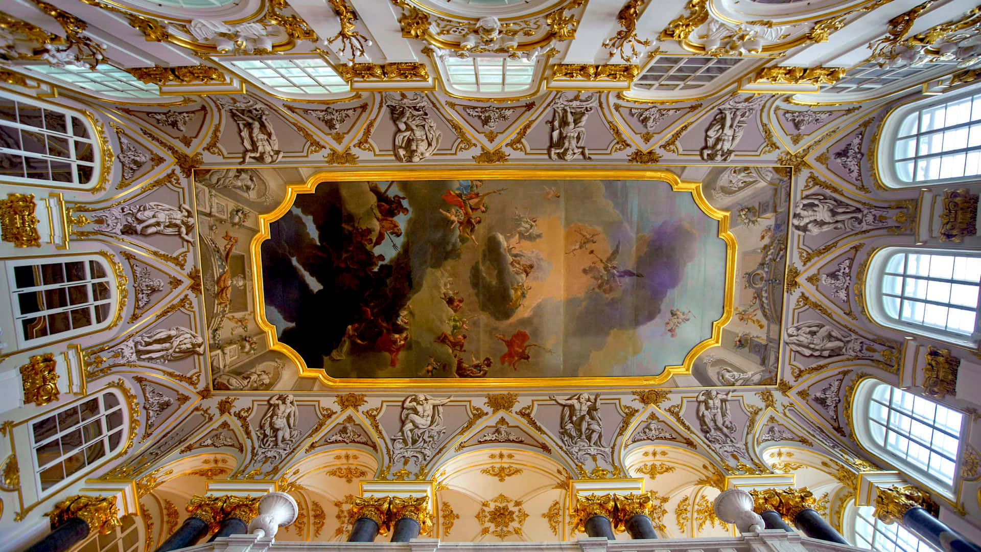Majestic Grandeur of the Hermitage Ceiling Wallpaper