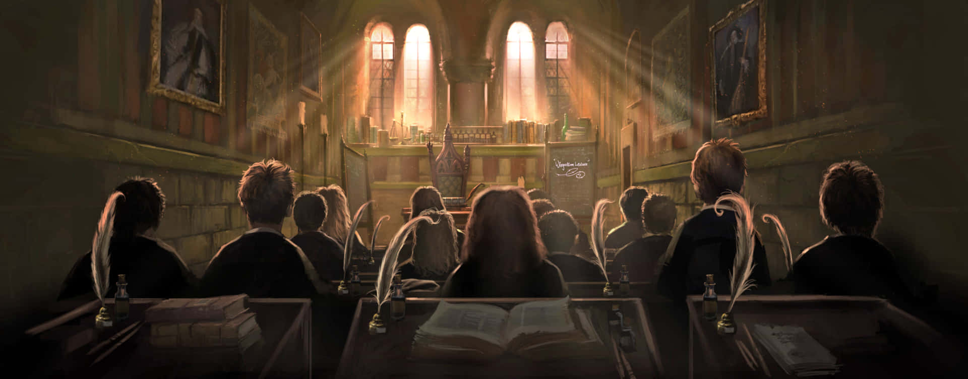 Experiencing the Dark Arts in the Hogwarts Classroom Wallpaper