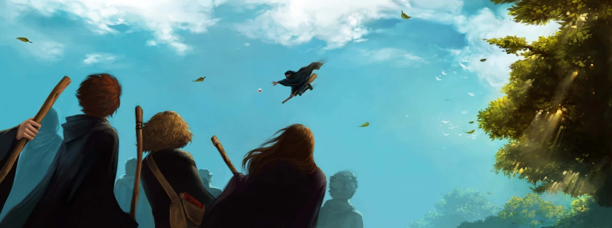 A student learns the art of flying during their Hogwarts Flying Lessons. Wallpaper