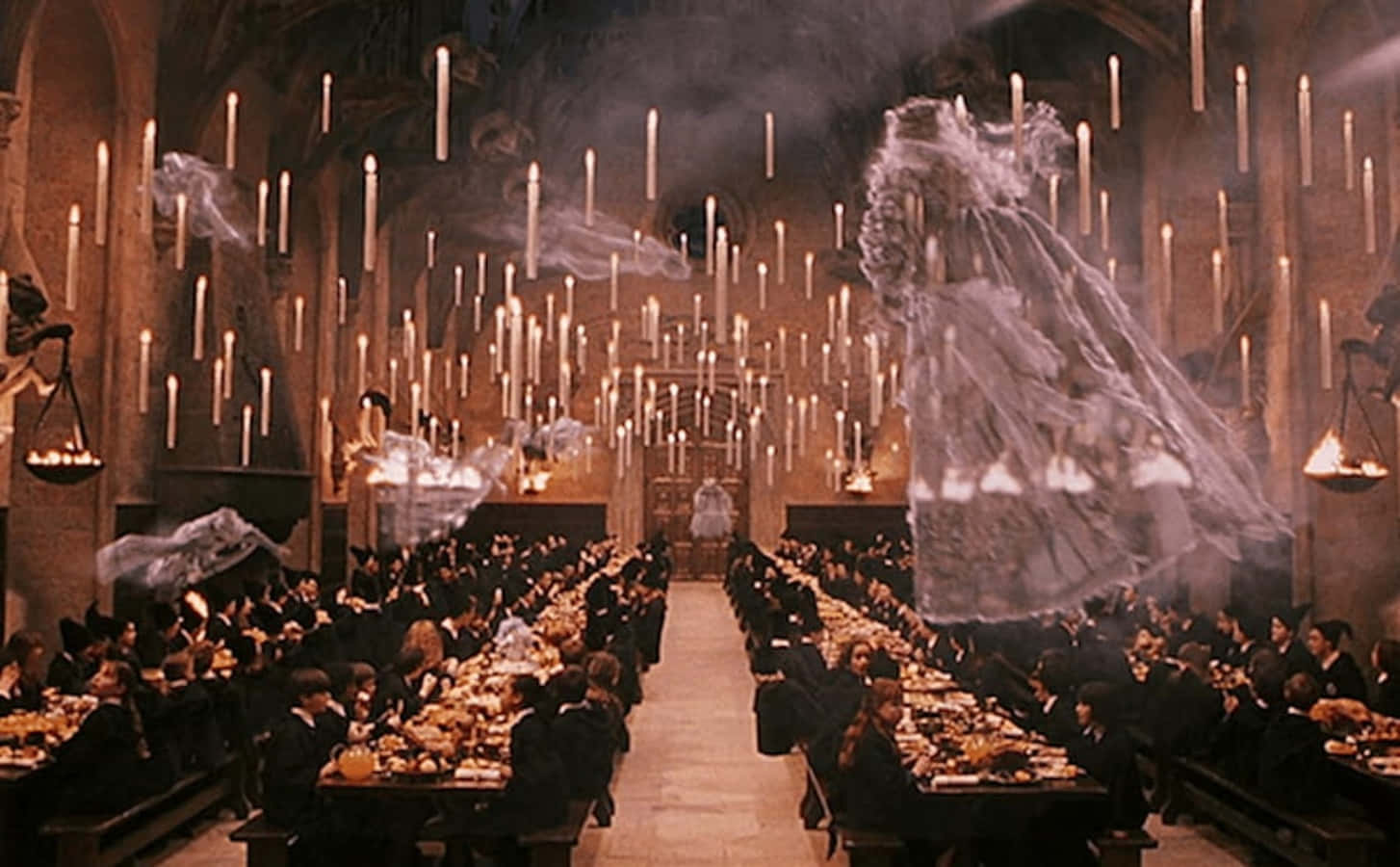Todoslos Fantasmas De Hogwarts Se Unen. Fondo de pantalla