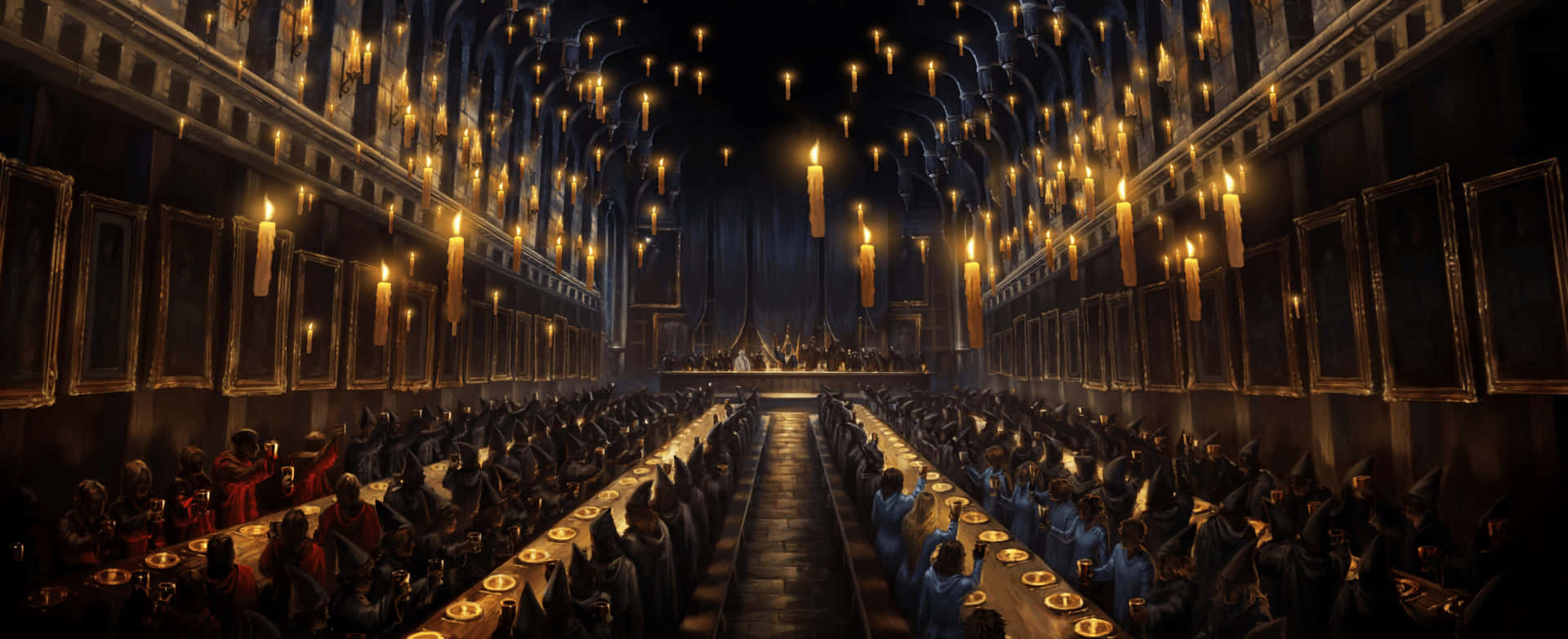 A magical view of the Hogwarts Great Hall" Wallpaper