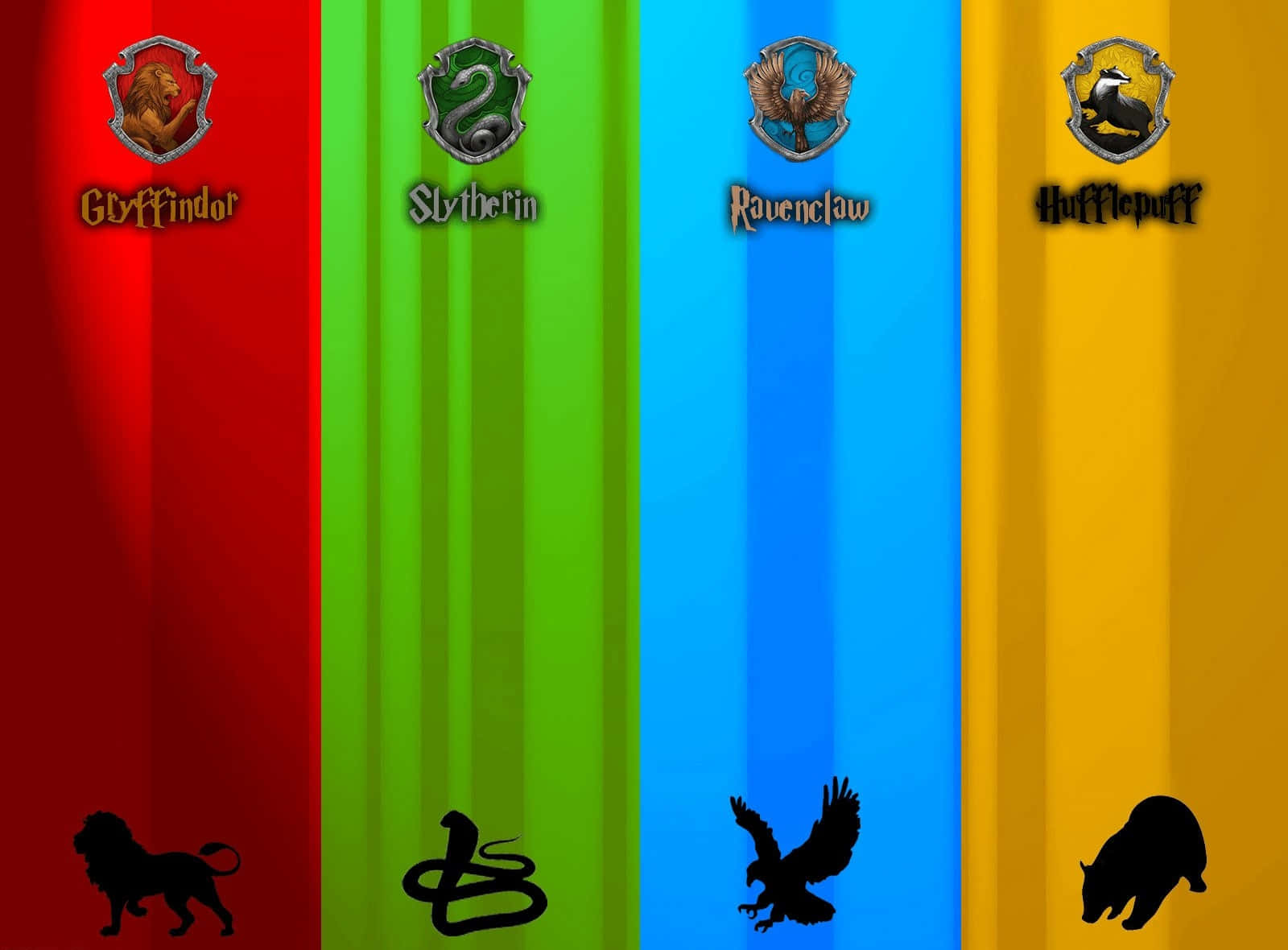 The Hogwarts Houses Symbols Illuminate the Background Wallpaper