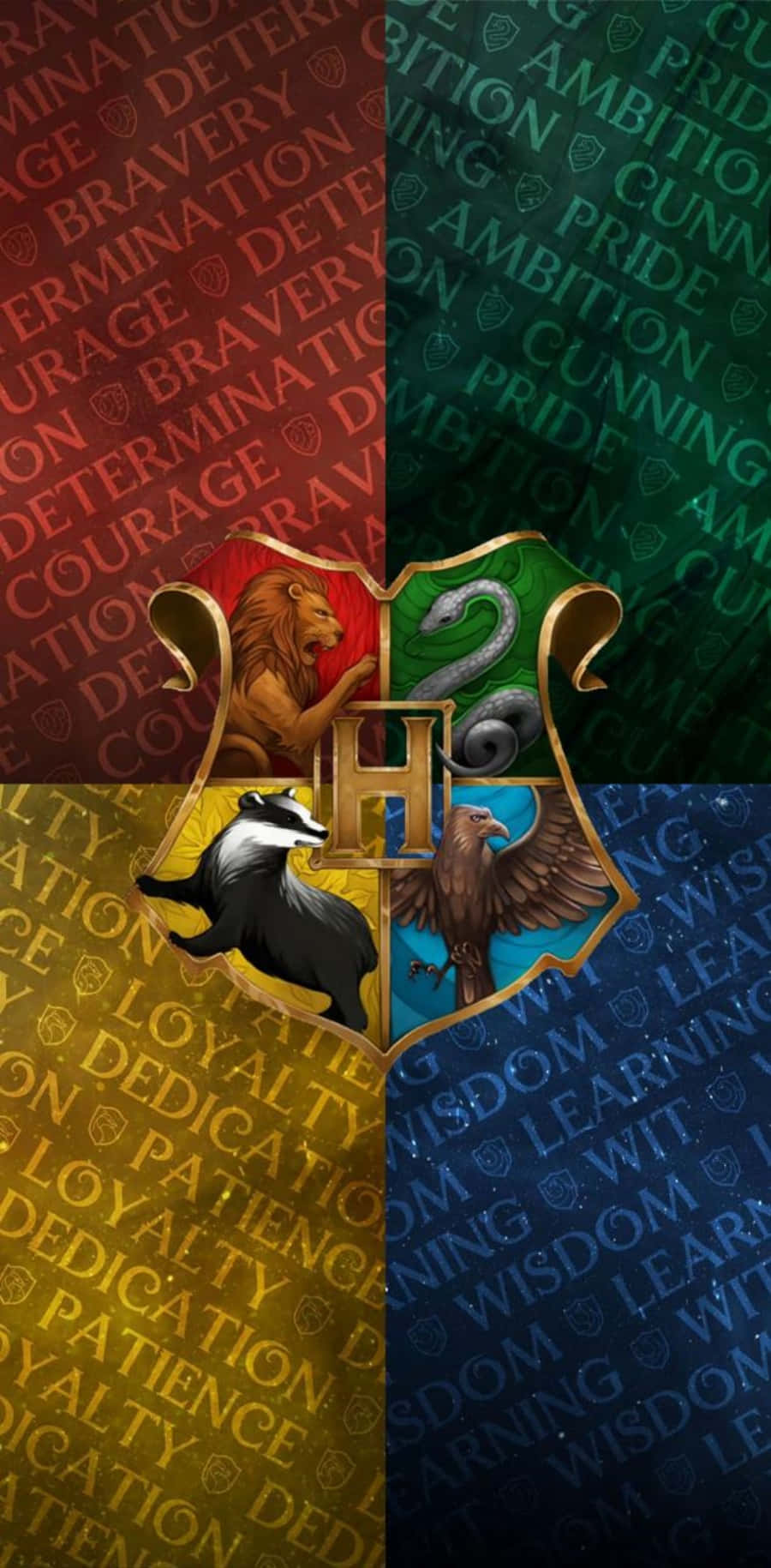 Representing bravery, loyalty, intelligence, and cunning; The Hogwarts Houses Wallpaper