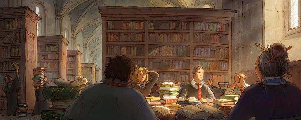 Explorael Conocimiento Ilimitado De La Biblioteca De Hogwarts. Fondo de pantalla