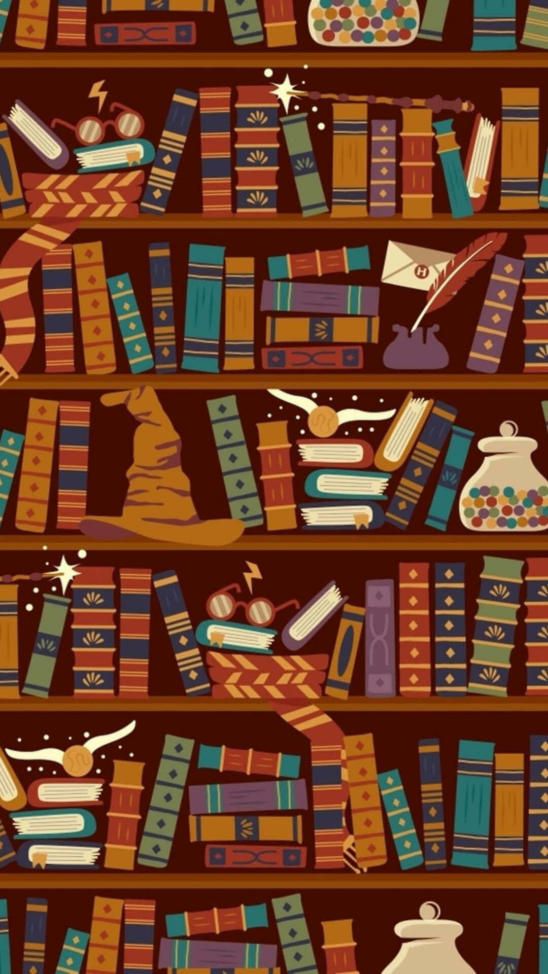 Explore the endless knowledge of The Hogwarts Library Wallpaper