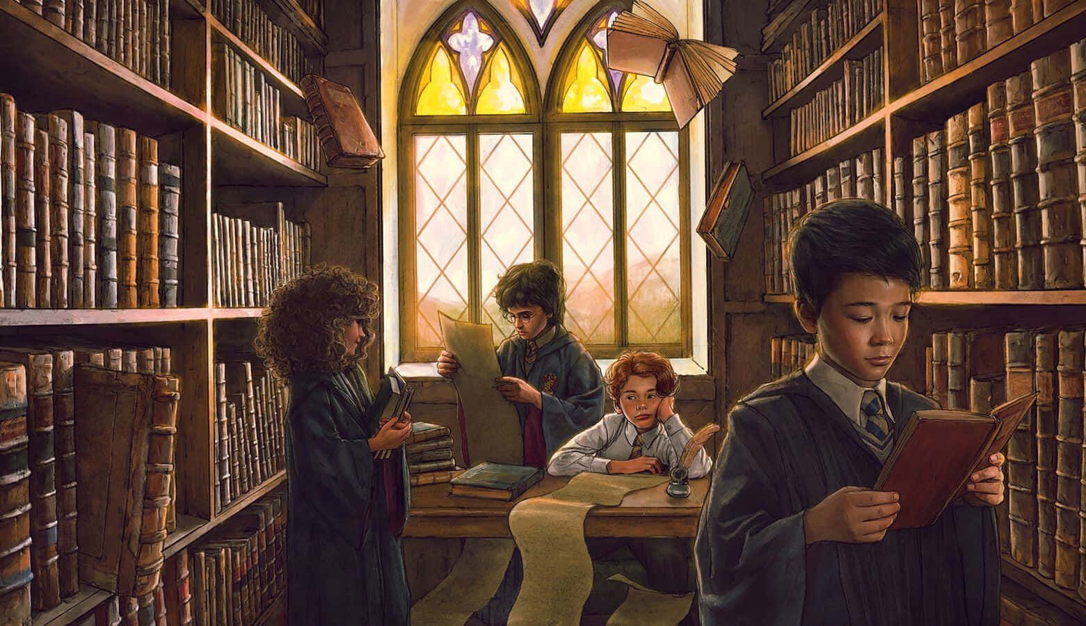 Unestudio Nocturno En La Biblioteca De Hogwarts Fondo de pantalla