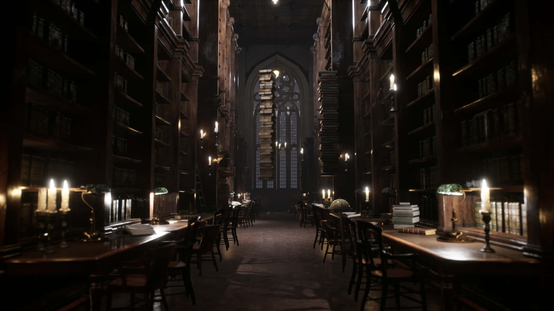 Explorandolos Terrenos Mágicos De La Biblioteca De Hogwarts. Fondo de pantalla