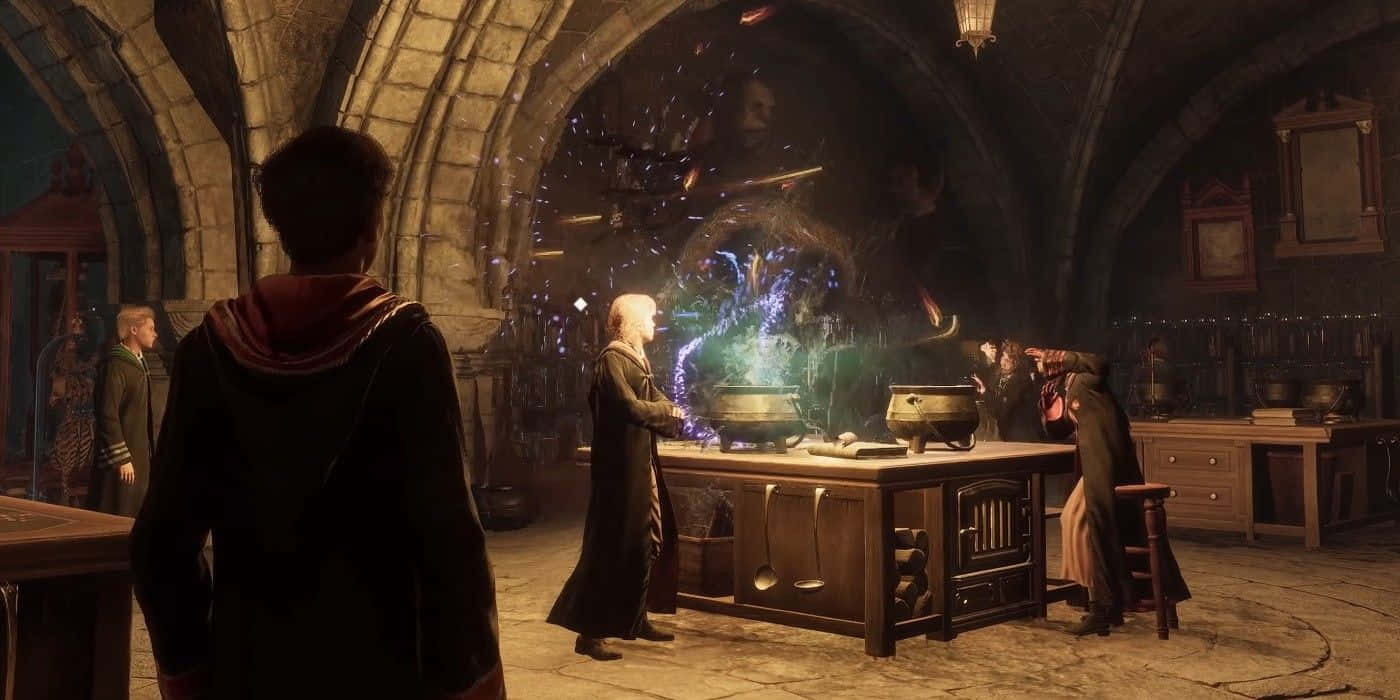Professor Snape teaching Harry Potter in their potions class at Hogwarts Wallpaper