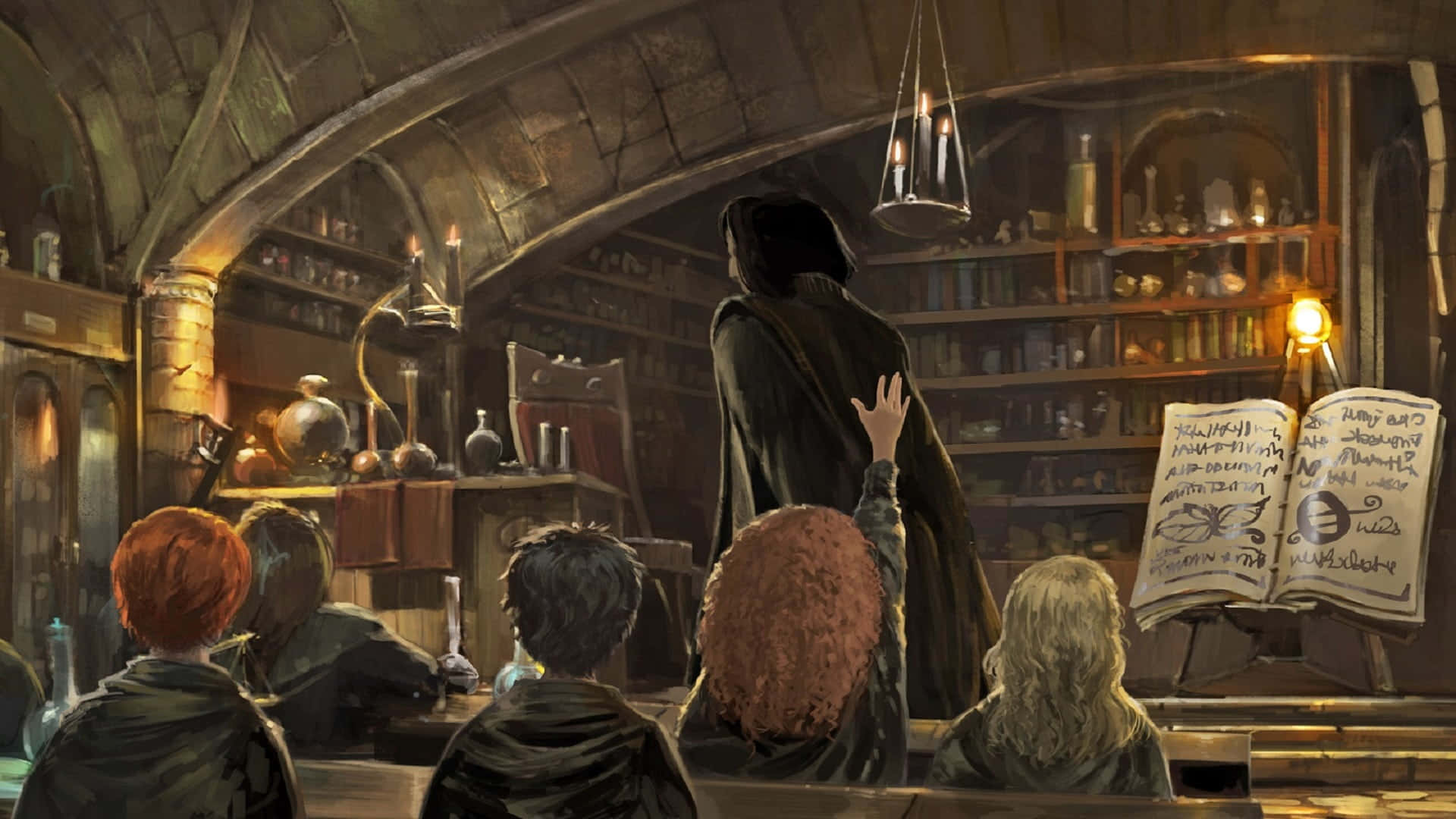 Immerse yourself in the magical and mysterious world of Potions class at Hogwarts. Wallpaper