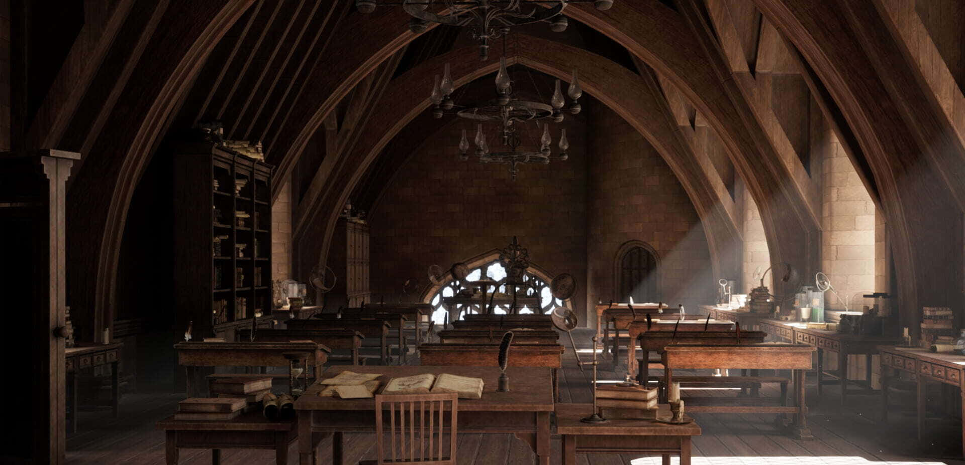 Students Learning Potions in Dumbledore's Classroom Wallpaper