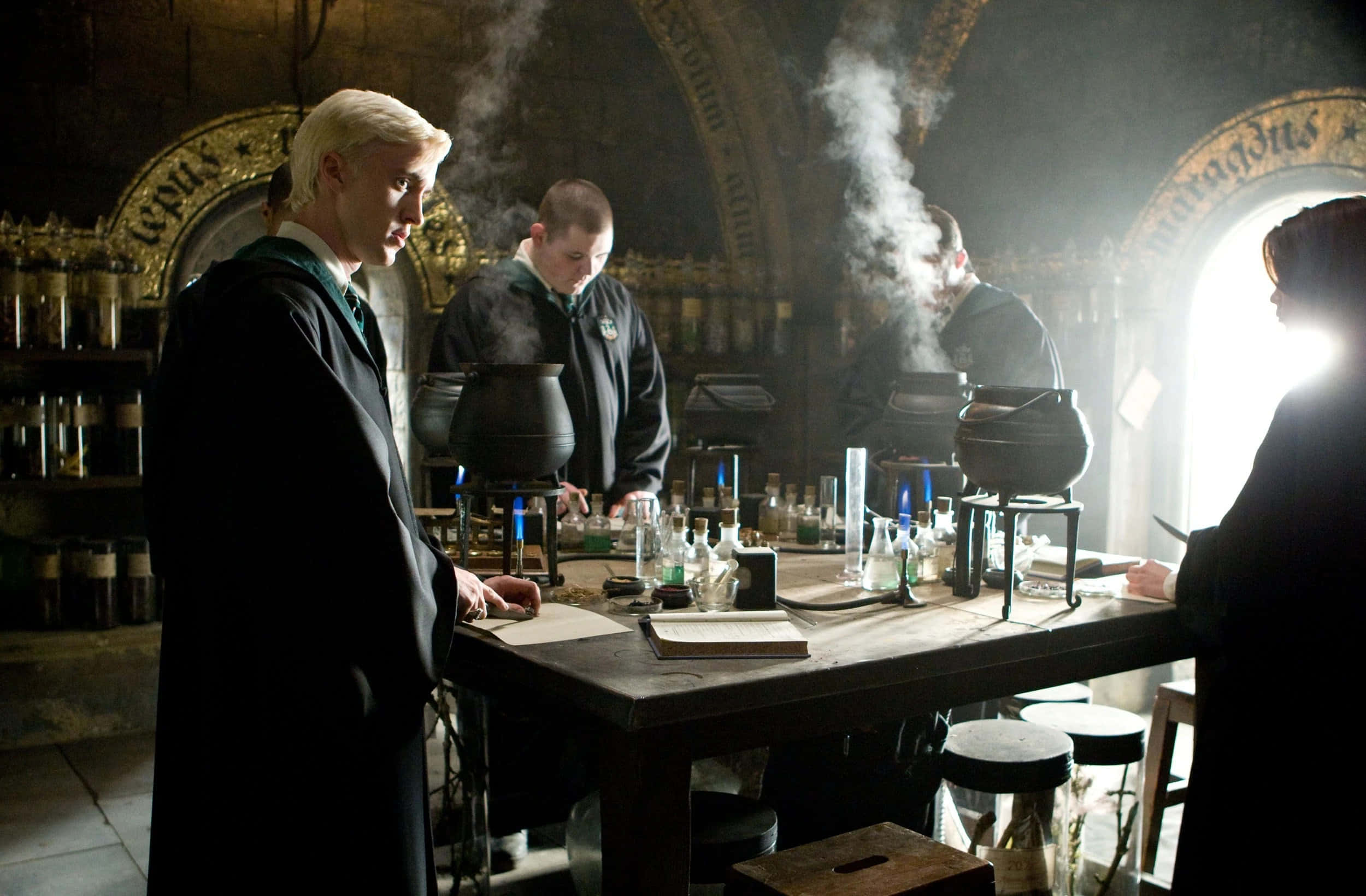 Aspiring Potioneers Hard at Work in the Hogwarts Potions Class Wallpaper
