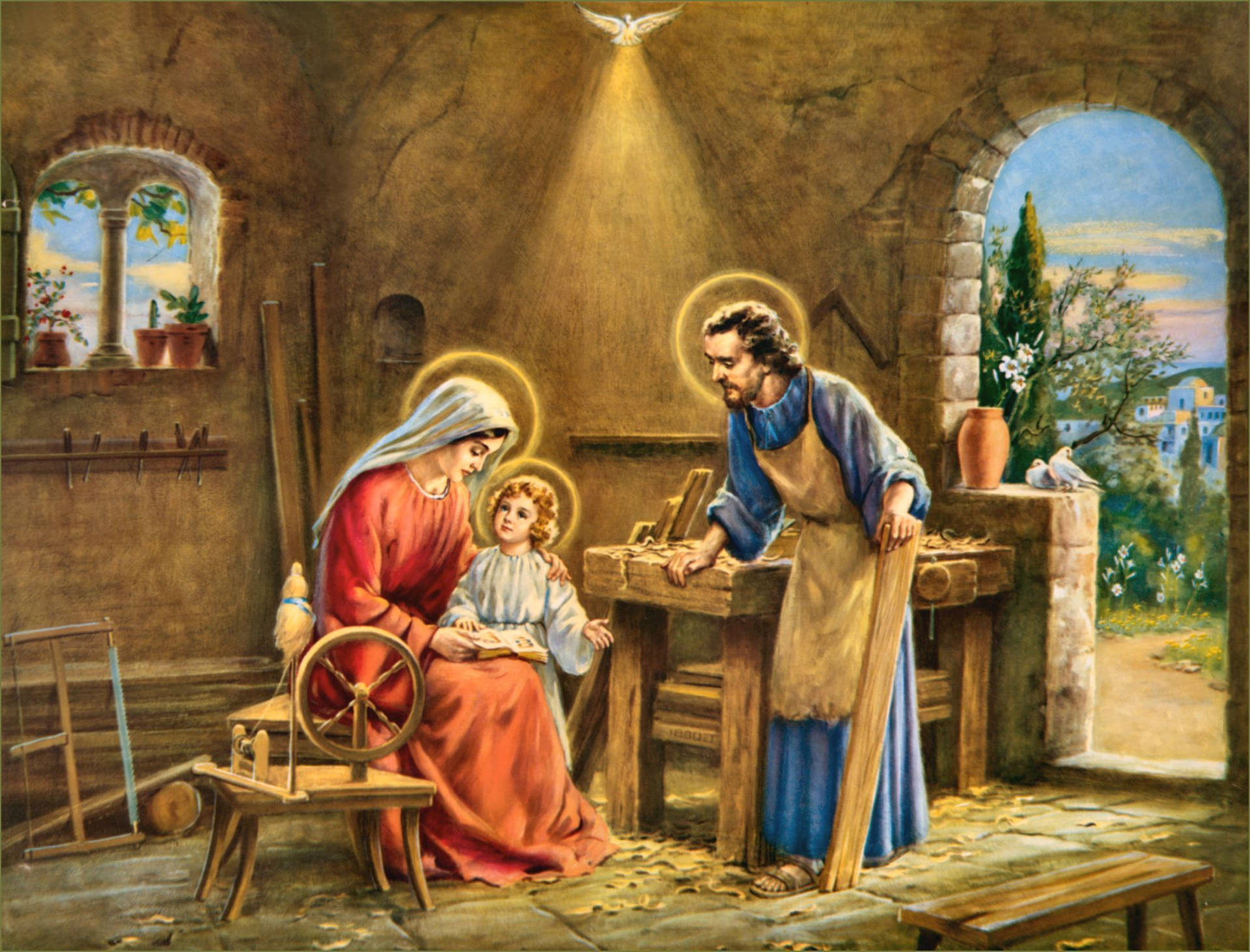 The Holy Family And Joseph's Carpentry Wallpaper