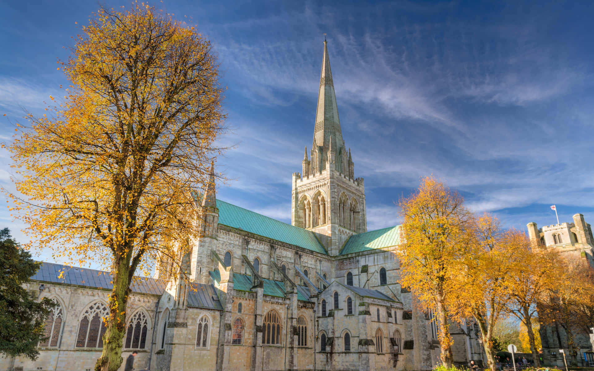 The Imposing Chichester Cathedral At Sunset Wallpaper