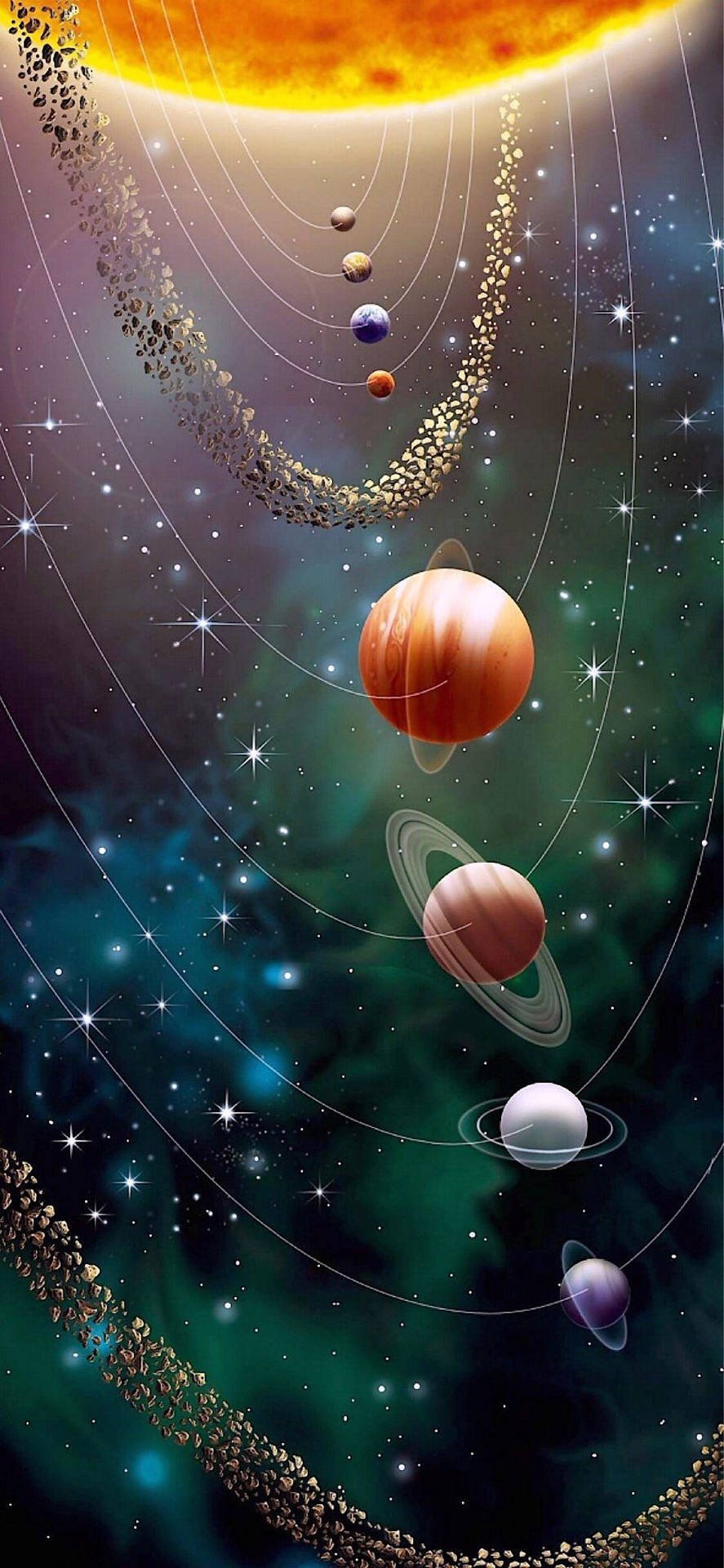 A Solar System With Many Planets In The Background Wallpaper