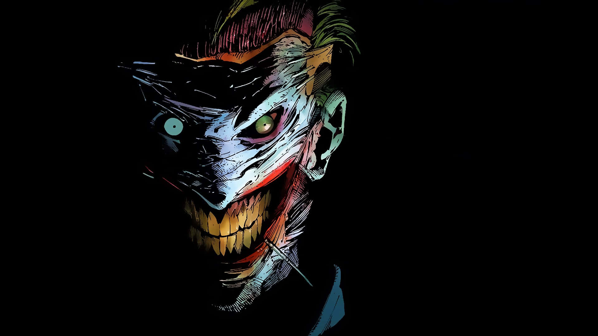 The Joker Comic Eyes And Mouth Open Wallpaper