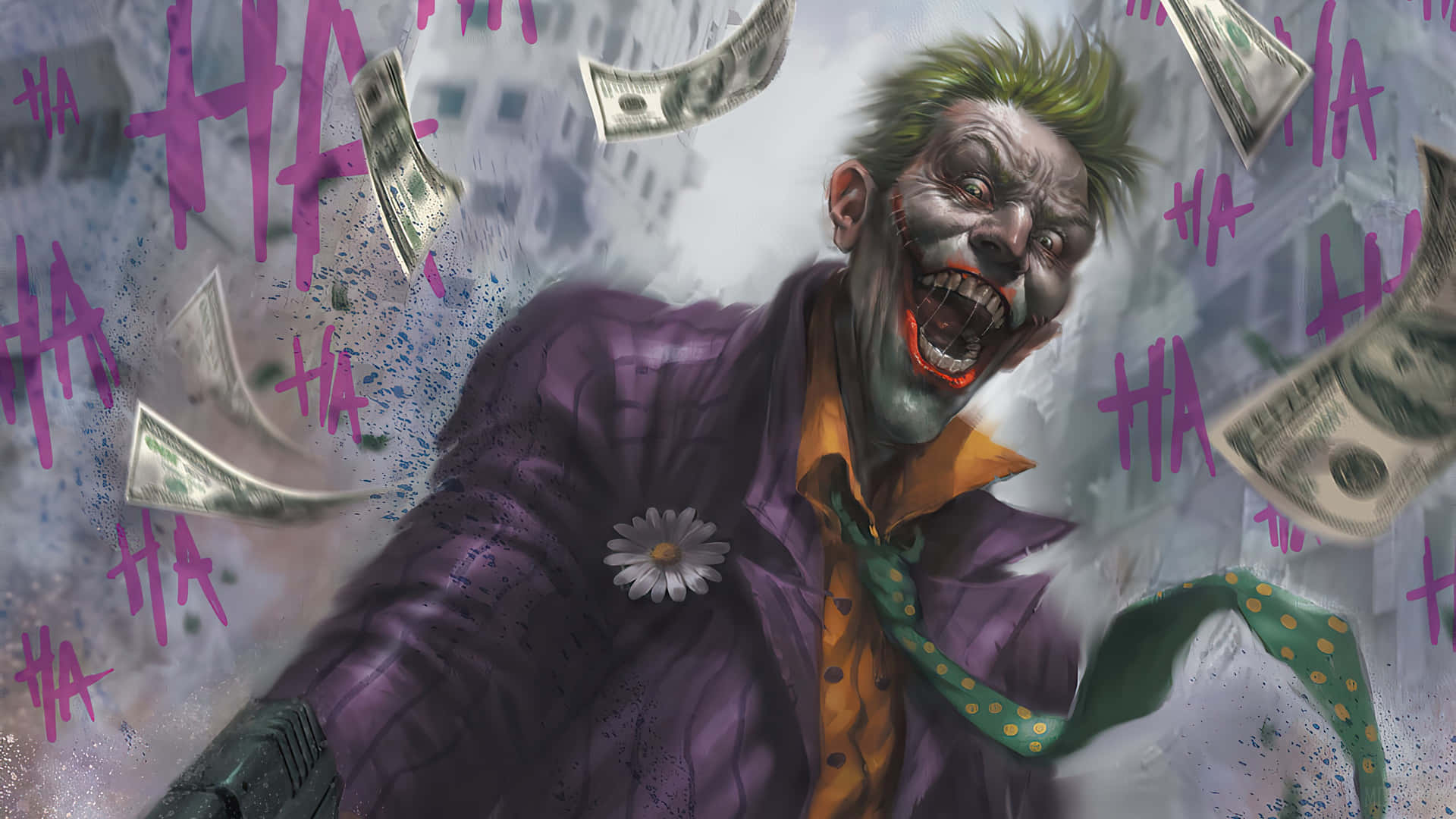 The Joker Flying With Money Comic Wallpaper