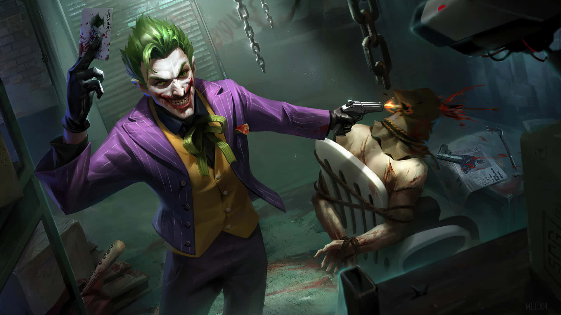 The Joker Holding Gun Comic Art Wallpaper