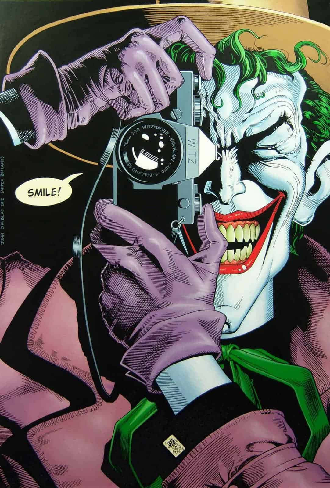 The Joker's sinister smile in The Killing Joke Wallpaper