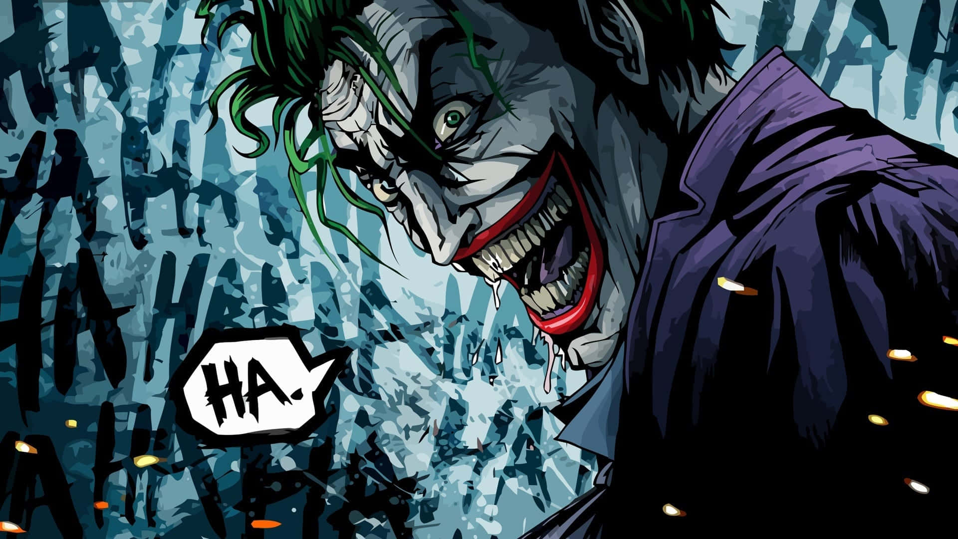 The infamous Joker from The Killing Joke smiling maniacally in a dark carnival setting Wallpaper